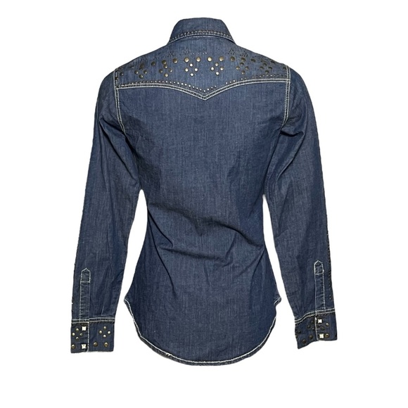 Tasha Polizzi Collection Women’s Studded Long Sleeve Denim Shirt Blue Size Small - Picture 3 of 11